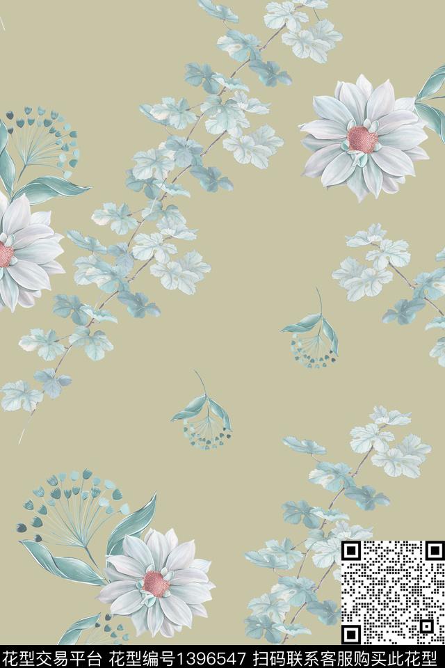 清爽底花卉花卉大牌风数码印花华亿平台下载（图片编号: 1396547） - 瓦栏（Walan）