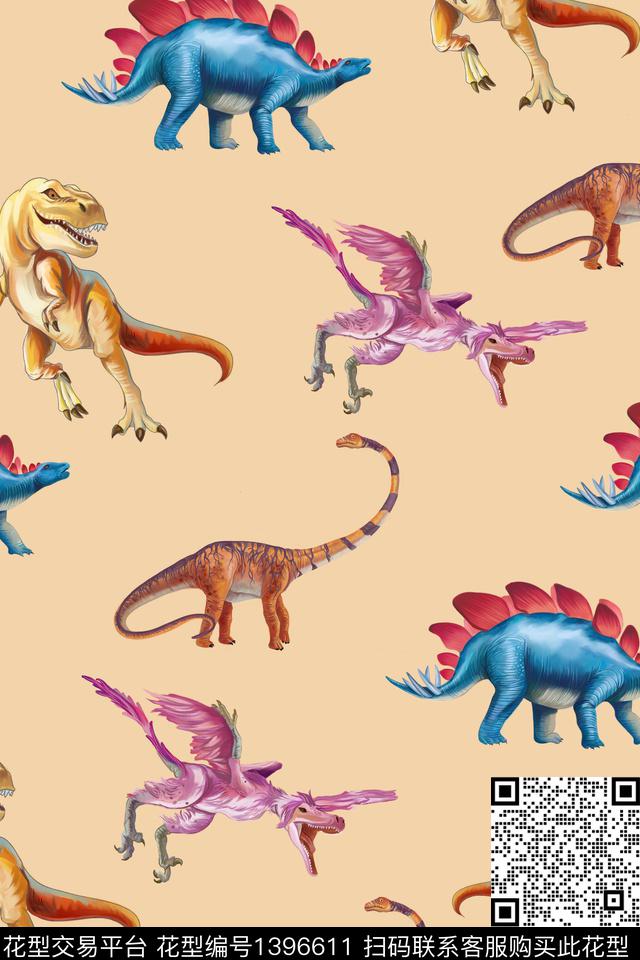 恐龙手绘卡通数码印花华亿平台下载（图片编号: 1396611） - 瓦栏（Walan）