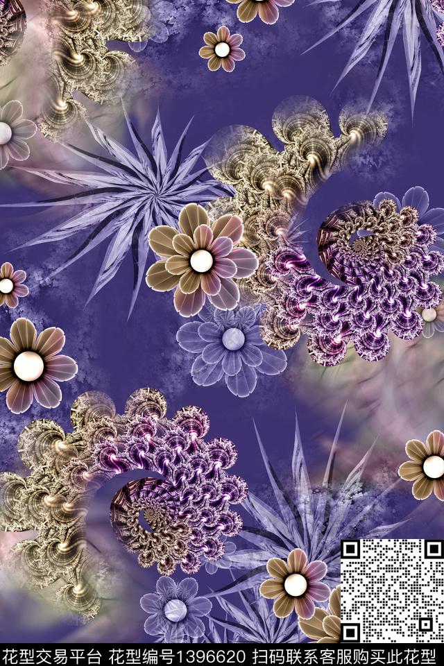 炫彩分形大牌风数码印花华亿平台下载（图片编号: 1396620） - 瓦栏（Walan）