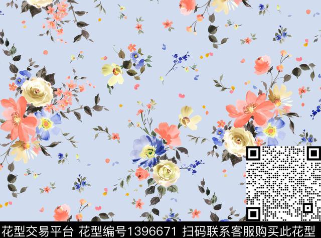 花卉抽象手绘数码印花华亿平台下载（图片编号: 1396671） - 瓦栏（Walan）