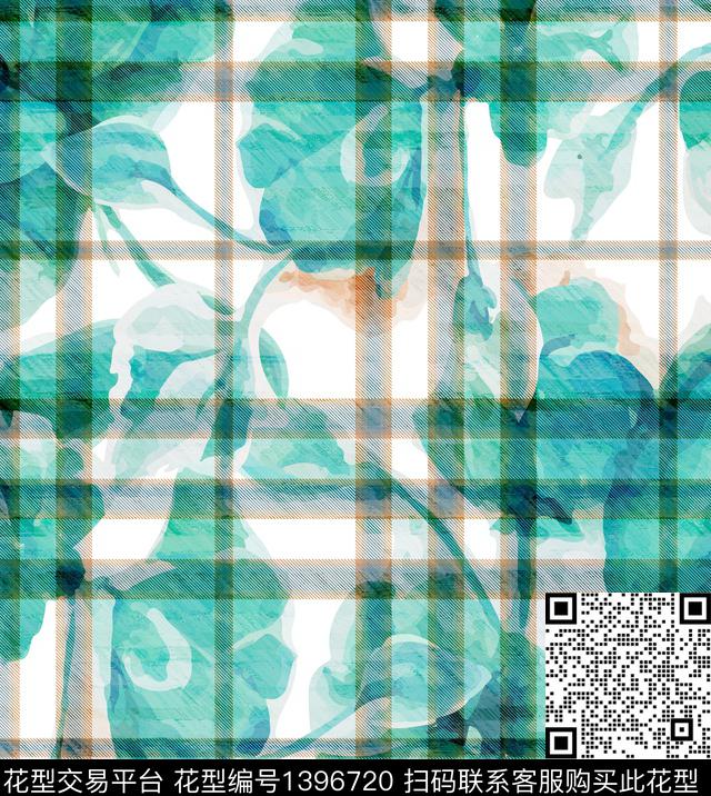 格子花卉大牌风数码印花华亿平台下载（图片编号: 1396720） - 瓦栏（Walan）