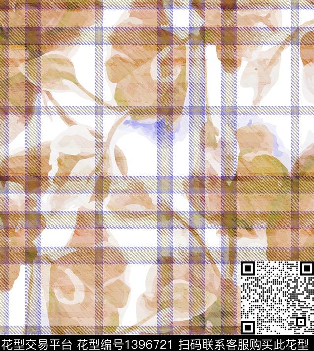 格子花卉大牌风数码印花华亿平台下载（图片编号: 1396721） - 瓦栏（Walan）