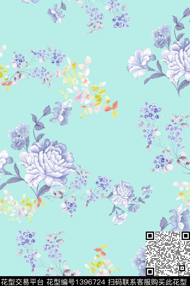 清爽底花卉花卉大牌风数码印花华亿平台下载（图片编号: 1396724） - 瓦栏（Walan）