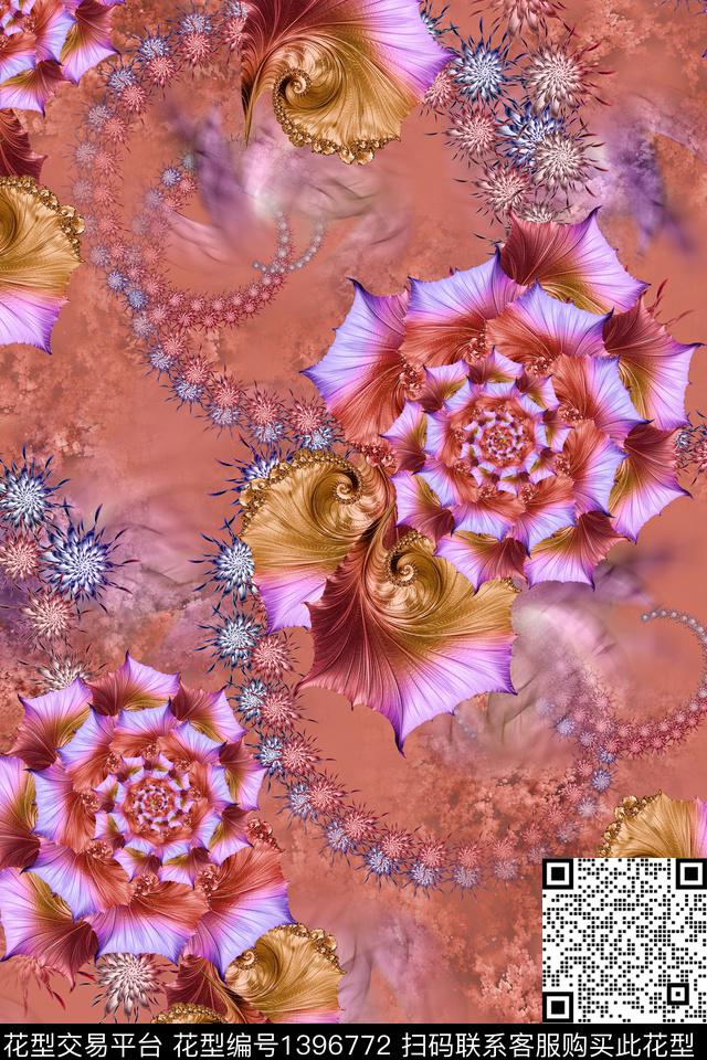 炫彩分形大牌风数码印花华亿平台下载（图片编号: 1396772） - 瓦栏（Walan）