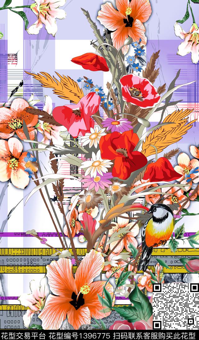 玫瑰花大花审数码印花华亿平台下载（图片编号: 1396775） - 瓦栏（Walan）