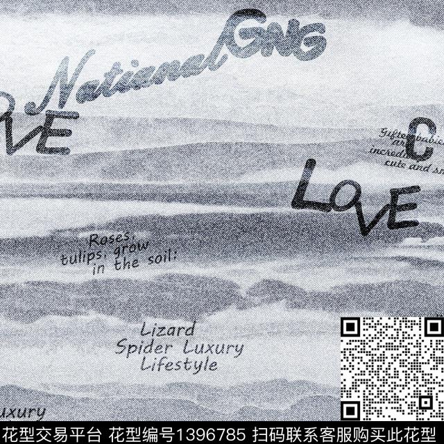 字母渐变牛仔数码印花华亿平台下载（图片编号: 1396785） - 瓦栏（Walan）