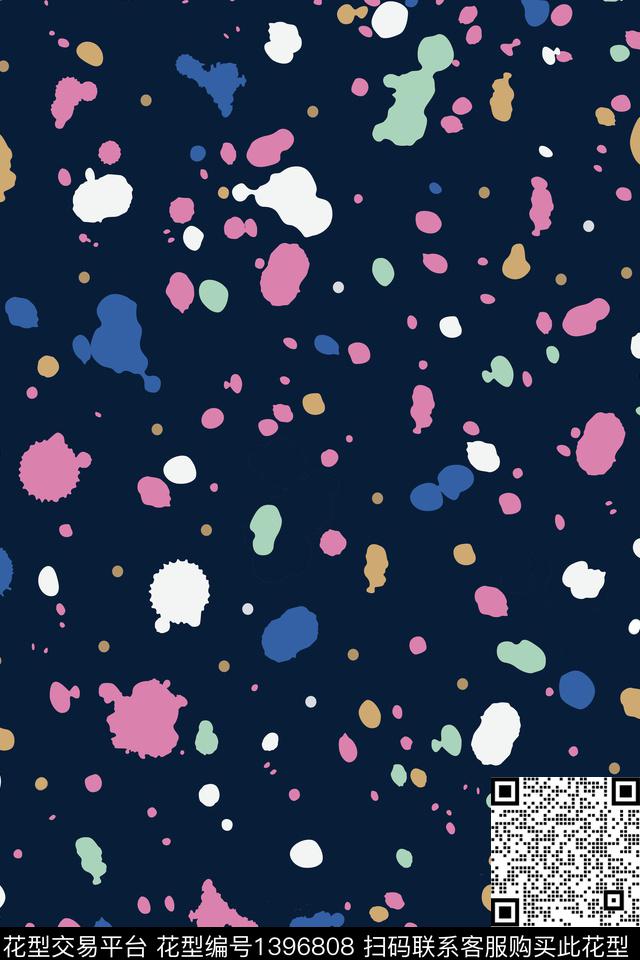 黑底花卉几何年轻女性传统印花华亿平台下载（图片编号: 1396808） - 瓦栏（Walan）