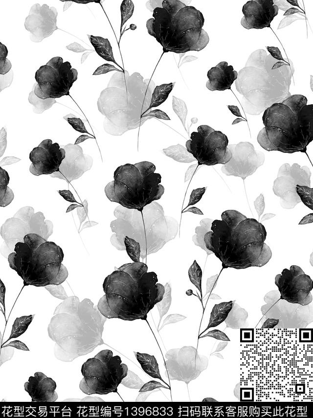 花卉欧美水彩印花数码印花华亿平台下载（图片编号: 1396833） - 瓦栏（Walan）