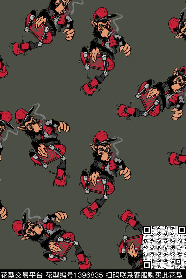 香烟年轻女性猴子数码印花华亿平台下载（图片编号: 1396835） - 瓦栏（Walan）