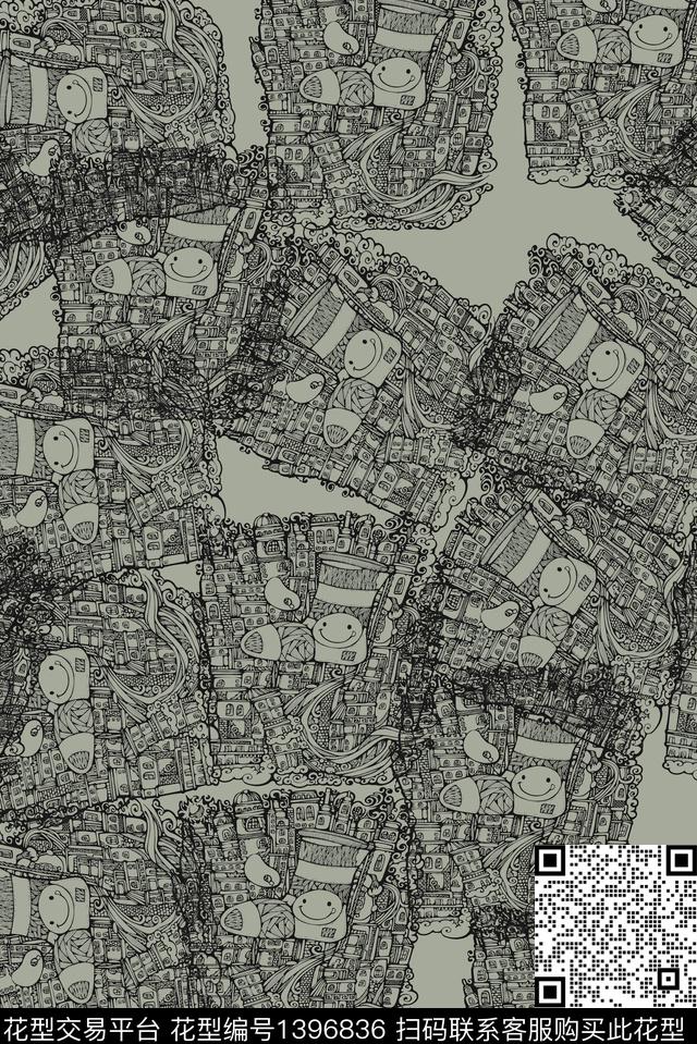 线条画创意趣味数码印花华亿平台下载（图片编号: 1396836） - 瓦栏（Walan）