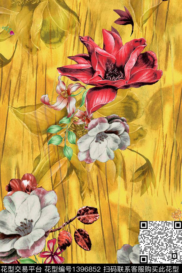 彩底花卉女装满版散花数码印花华亿平台下载（图片编号: 1396852） - 瓦栏（Walan）