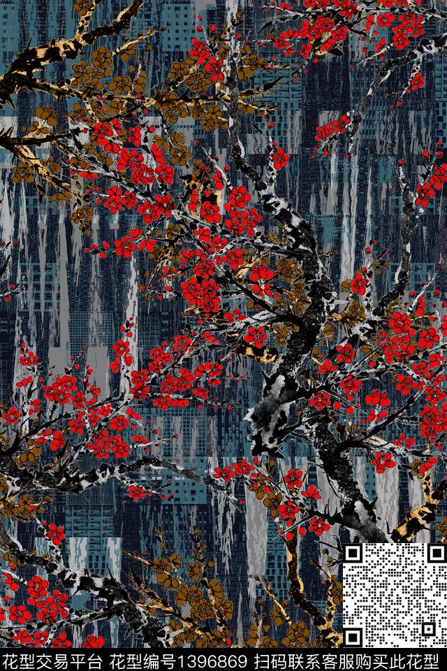 梅花纹理手绘花卉数码印花华亿平台下载（图片编号: 1396869） - 瓦栏（Walan）