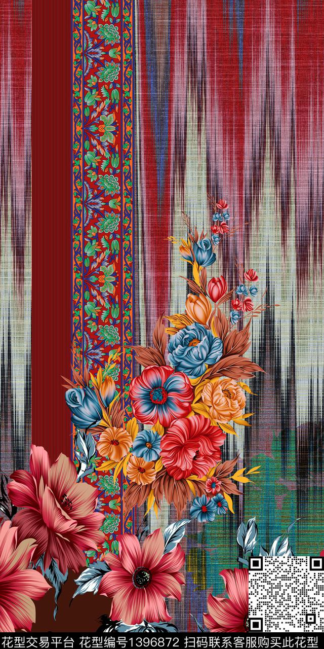 纹理花卉民族风数码印花华亿平台下载（图片编号: 1396872） - 瓦栏（Walan）
