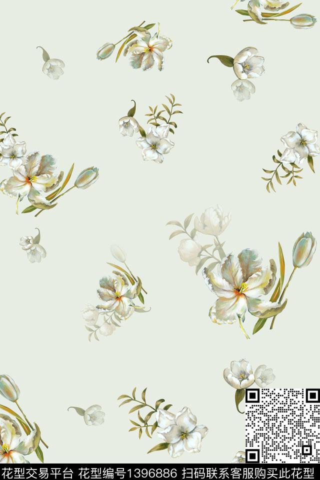 时尚简约花卉数码印花华亿平台下载（图片编号: 1396886） - 瓦栏（Walan）