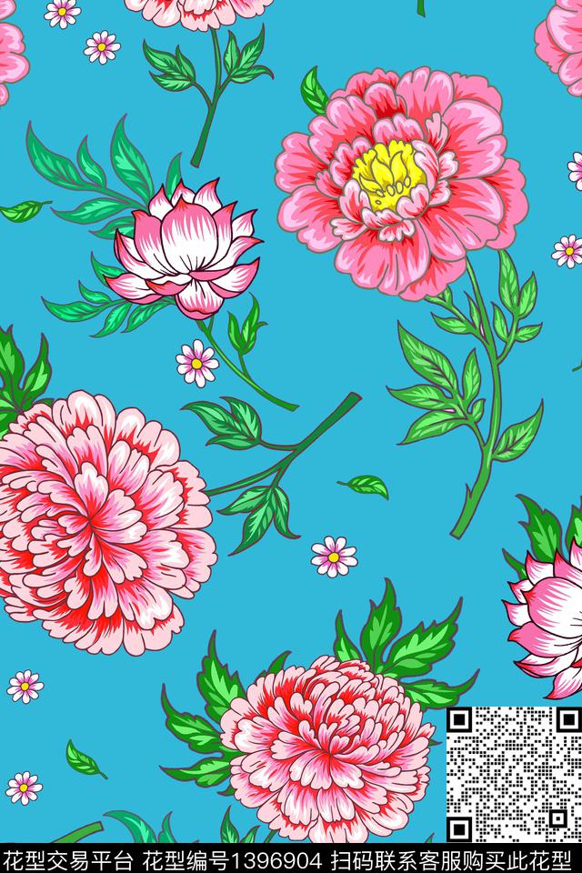 花卉大牌风热带华亿平台数码印花华亿平台下载（图片编号: 1396904） - 瓦栏（Walan）