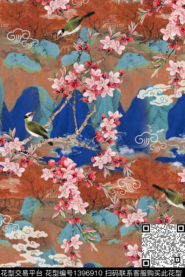 鸟香云纱国画数码印花华亿平台下载（图片编号: 1396910） - 瓦栏（Walan）
