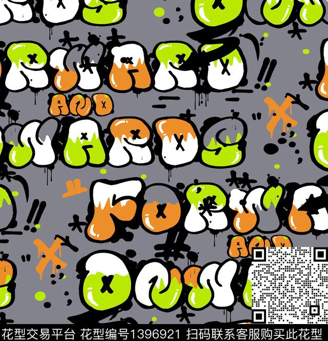 涂鸦字母2021新品传统印花华亿平台下载（图片编号: 1396921） - 瓦栏（Walan）