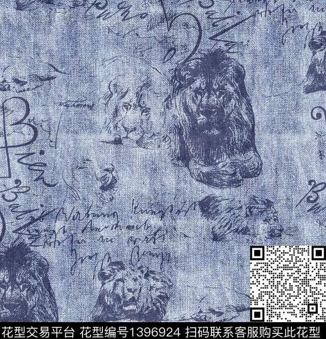 字母狮子牛仔数码印花华亿平台下载（图片编号: 1396924） - 瓦栏（Walan）