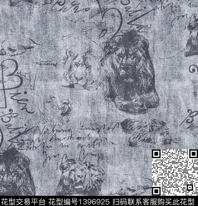 字母狮子牛仔数码印花华亿平台下载（图片编号: 1396925） - 瓦栏（Walan）
