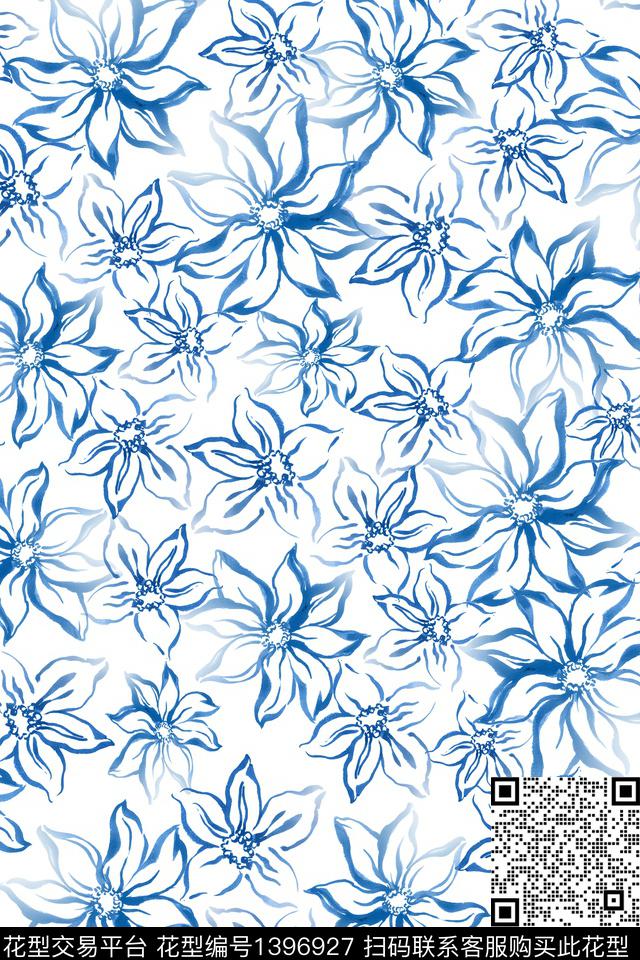 时尚大牌风抽象水彩花卉数码印花华亿平台下载（图片编号: 1396927） - 瓦栏（Walan）