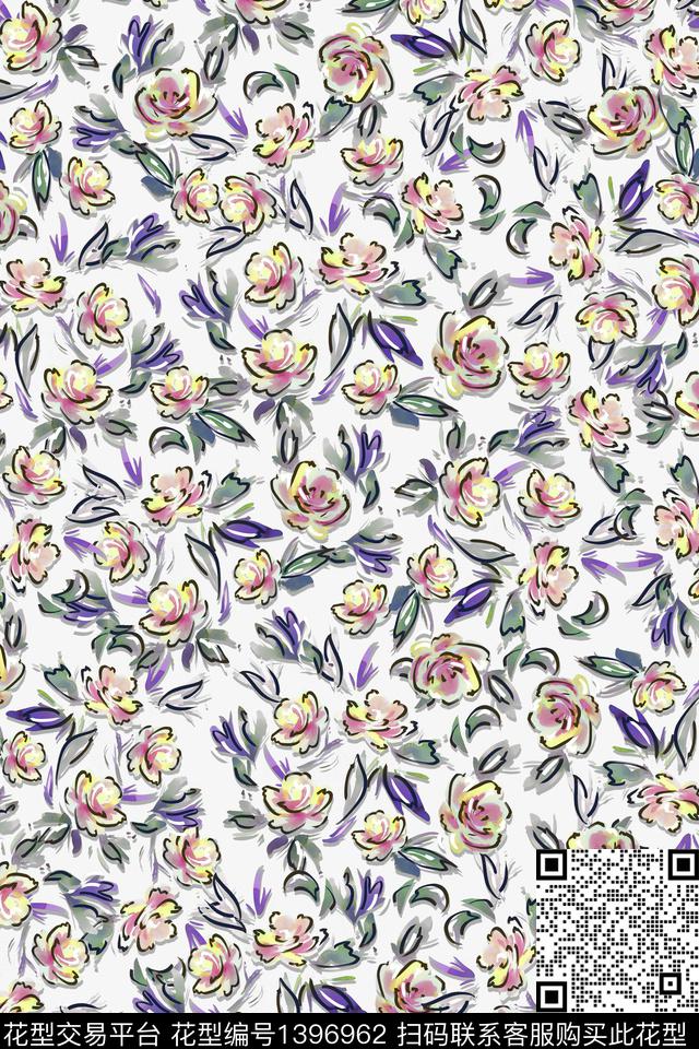时尚小碎花手绘花卉数码印花华亿平台下载（图片编号: 1396962） - 瓦栏（Walan）