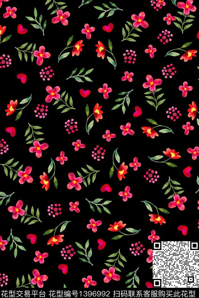 可爱小碎花黑底花卉数码印花华亿平台下载（图片编号: 1396992） - 瓦栏（Walan）