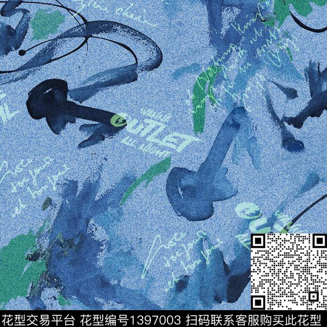 字母水彩牛仔数码印花华亿平台下载（图片编号: 1397003） - 瓦栏（Walan）