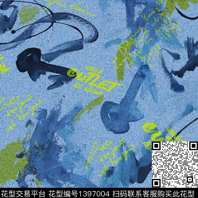 字母水彩牛仔数码印花华亿平台下载（图片编号: 1397004） - 瓦栏（Walan）