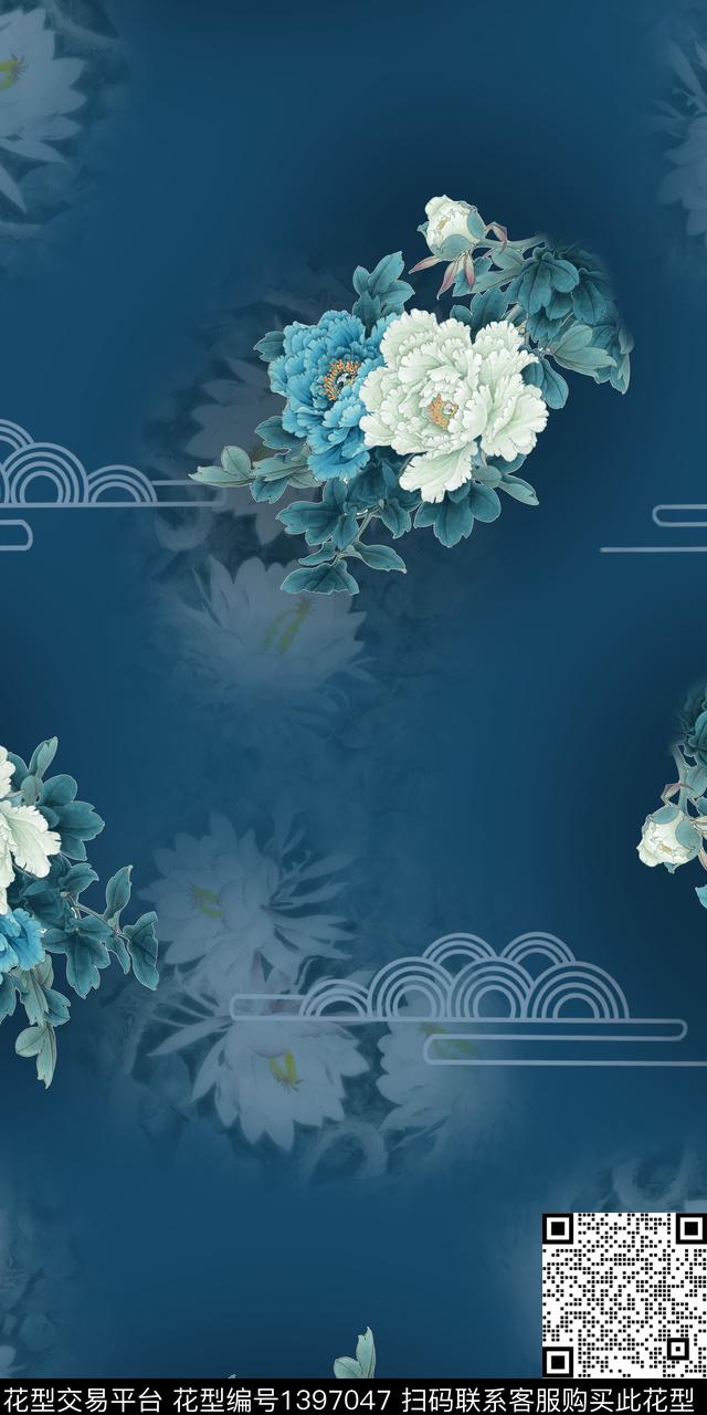 数码华亿平台花卉水墨风数码印花华亿平台下载（图片编号: 1397047） - 瓦栏（Walan）