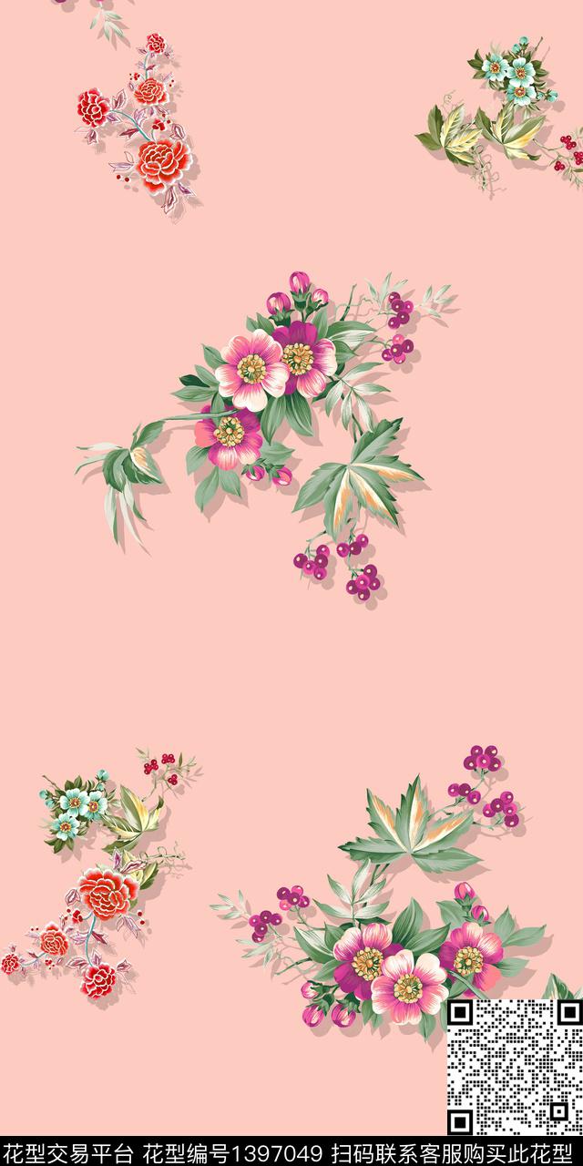 数码华亿平台花卉大牌风数码印花华亿平台下载（图片编号: 1397049） - 瓦栏（Walan）