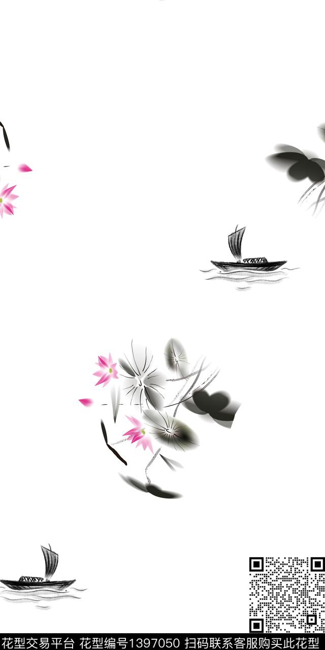数码华亿平台花卉水墨风数码印花华亿平台下载（图片编号: 1397050） - 瓦栏（Walan）