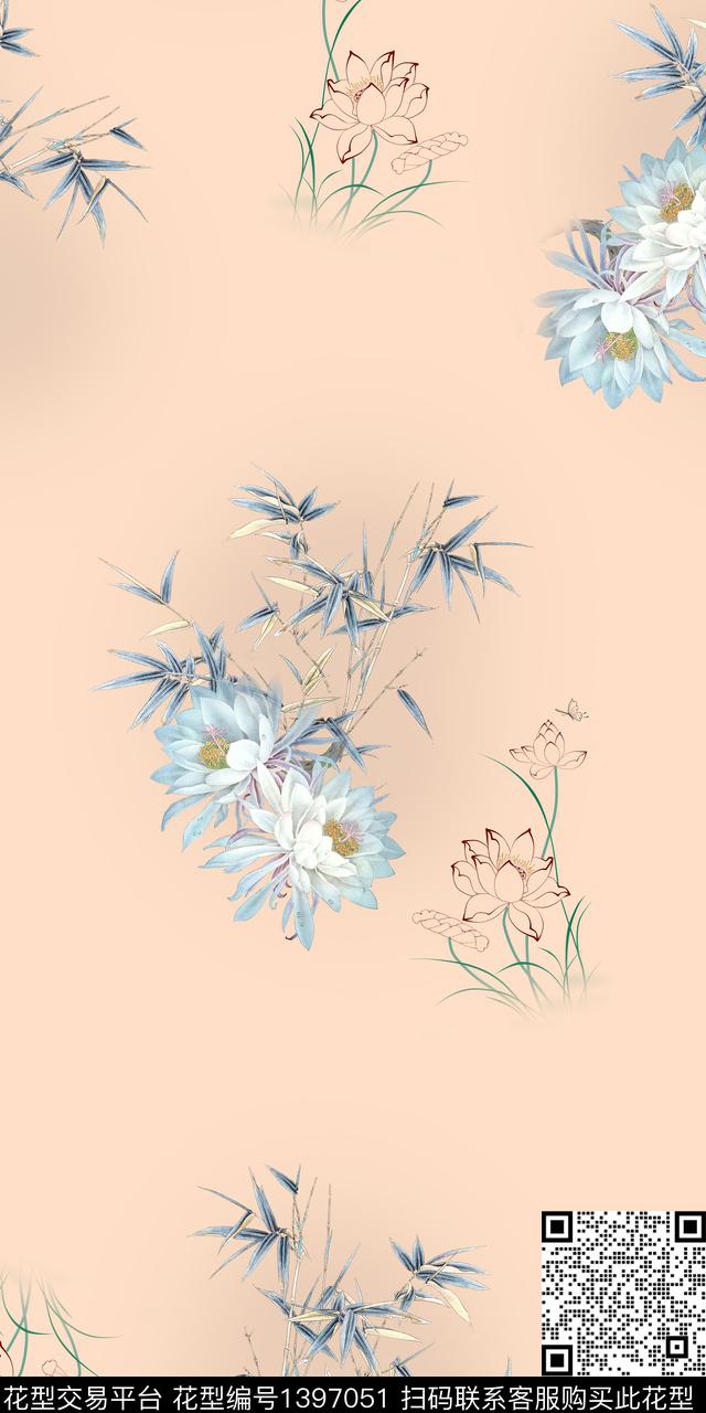 数码华亿平台花卉大牌风数码印花华亿平台下载（图片编号: 1397051） - 瓦栏（Walan）