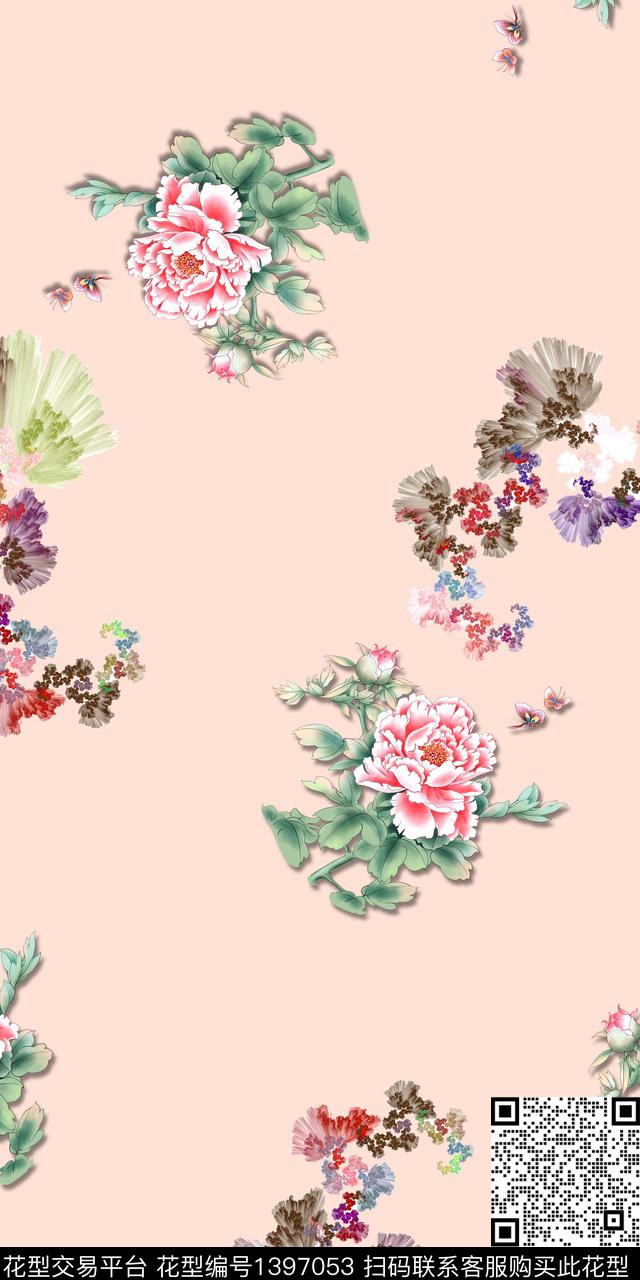 数码华亿平台花卉水墨风数码印花华亿平台下载（图片编号: 1397053） - 瓦栏（Walan）