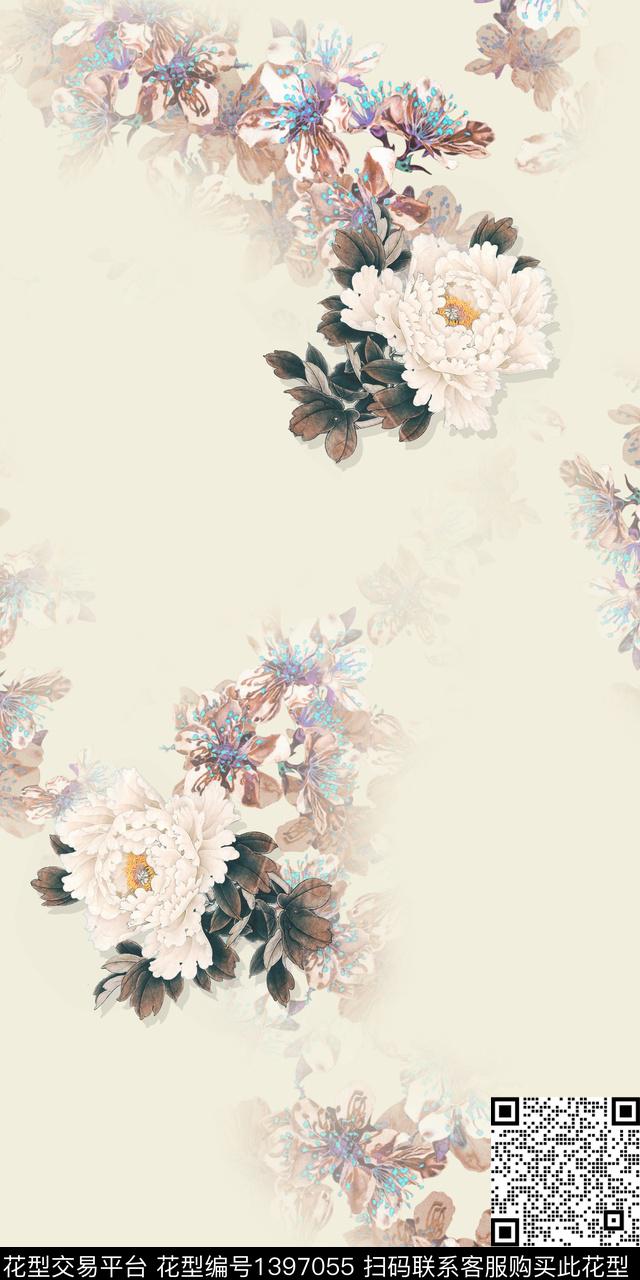 数码华亿平台花卉水墨风数码印花华亿平台下载（图片编号: 1397055） - 瓦栏（Walan）
