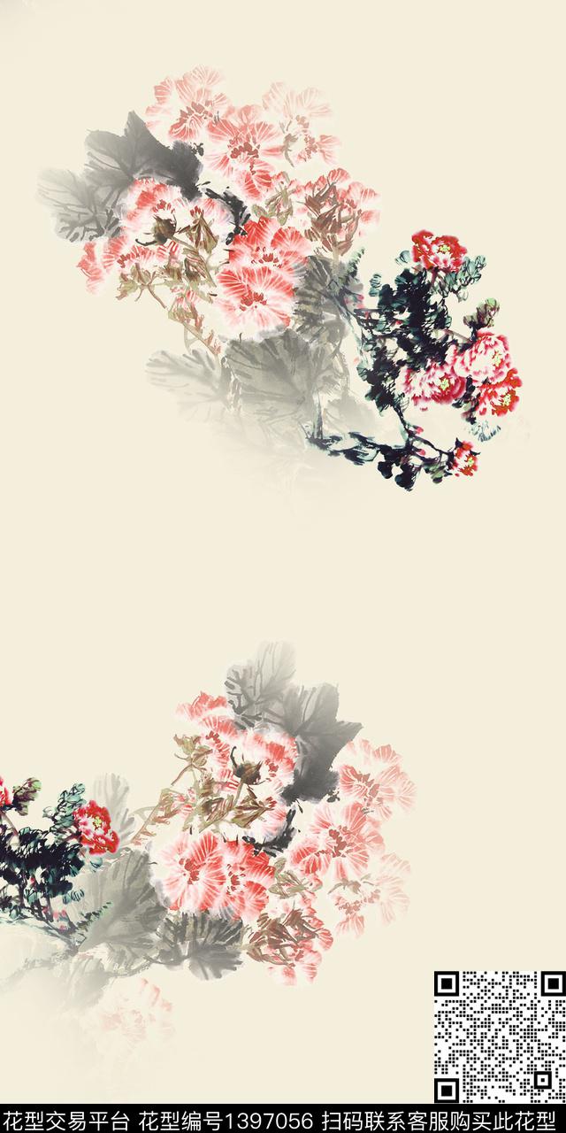 数码华亿平台花卉水墨风数码印花华亿平台下载（图片编号: 1397056） - 瓦栏（Walan）