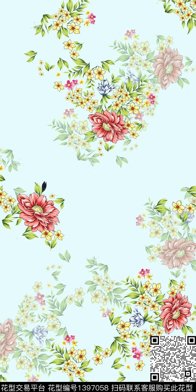 数码华亿平台花卉大牌风数码印花华亿平台下载（图片编号: 1397058） - 瓦栏（Walan）