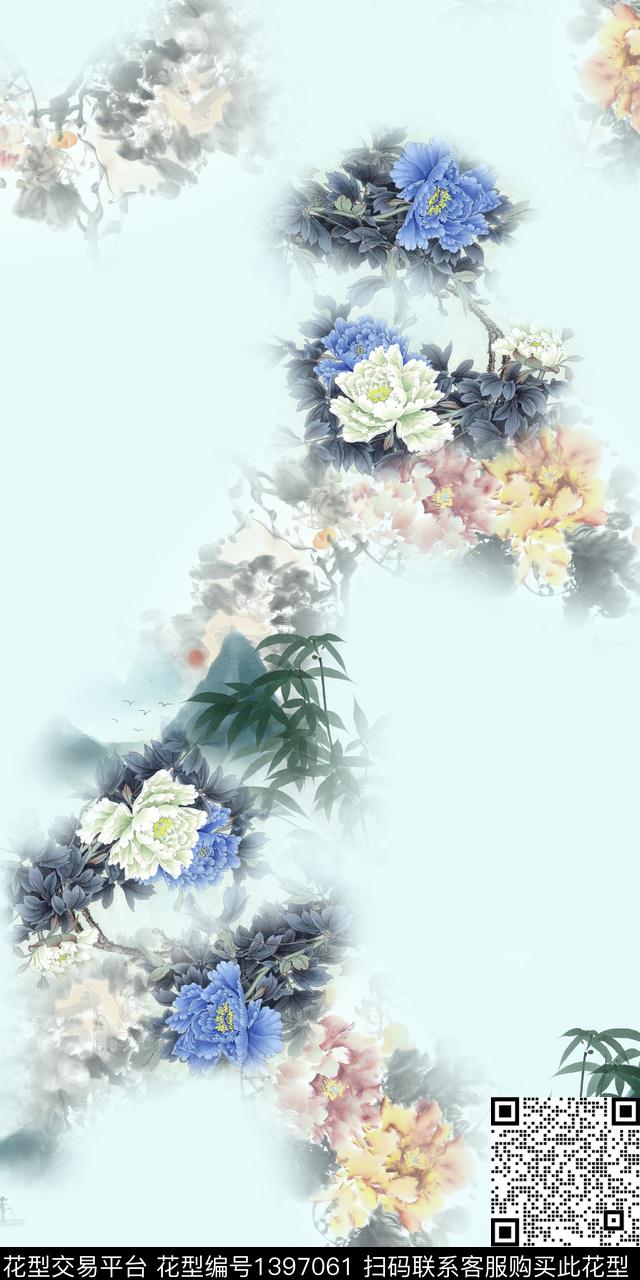 数码华亿平台花卉水墨风数码印花华亿平台下载（图片编号: 1397061） - 瓦栏（Walan）