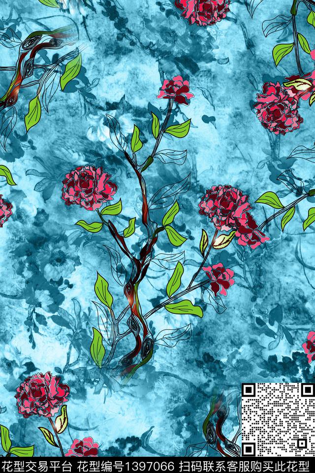 绿植树叶花卉大牌风数码印花华亿平台下载（图片编号: 1397066） - 瓦栏（Walan）