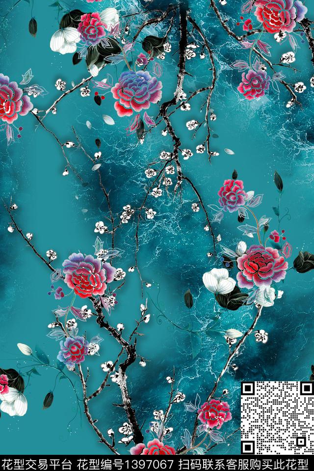 绿植树叶花卉大牌风数码印花华亿平台下载（图片编号: 1397067） - 瓦栏（Walan）