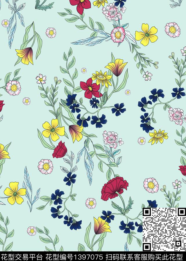 数码华亿平台花卉大牌风数码印花华亿平台下载（图片编号: 1397075） - 瓦栏（Walan）