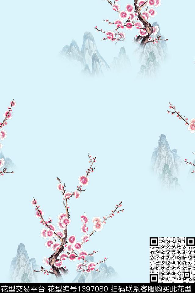 数码华亿平台花卉中国风数码印花华亿平台下载（图片编号: 1397080） - 瓦栏（Walan）