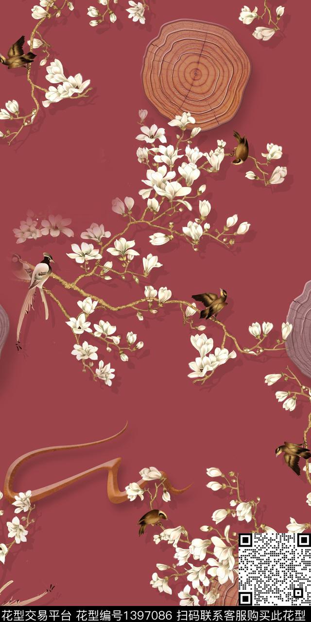 数码华亿平台花卉中国风数码印花华亿平台下载（图片编号: 1397086） - 瓦栏（Walan）
