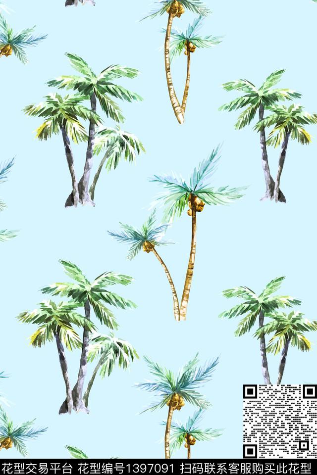 绿植树叶花卉大牌风数码印花华亿平台下载（图片编号: 1397091） - 瓦栏（Walan）