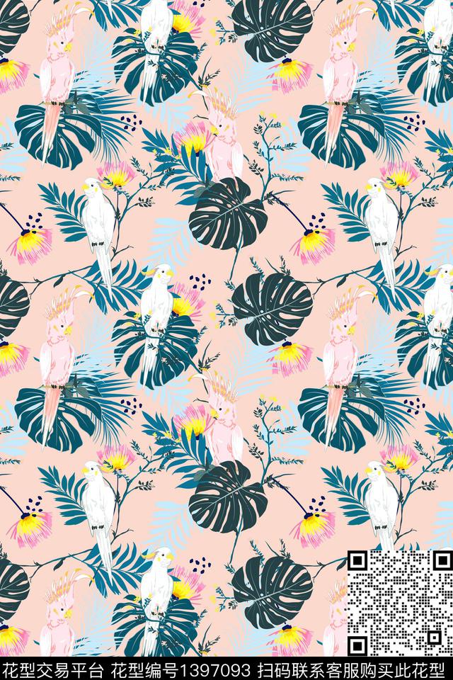 绿植树叶花卉大牌风数码印花华亿平台下载（图片编号: 1397093） - 瓦栏（Walan）