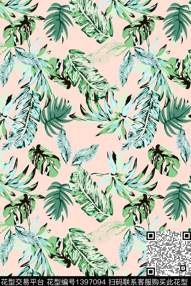 绿植树叶花卉大牌风数码印花华亿平台下载（图片编号: 1397094） - 瓦栏（Walan）