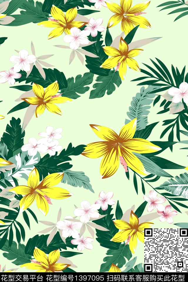 绿植树叶花卉大牌风数码印花华亿平台下载（图片编号: 1397095） - 瓦栏（Walan）