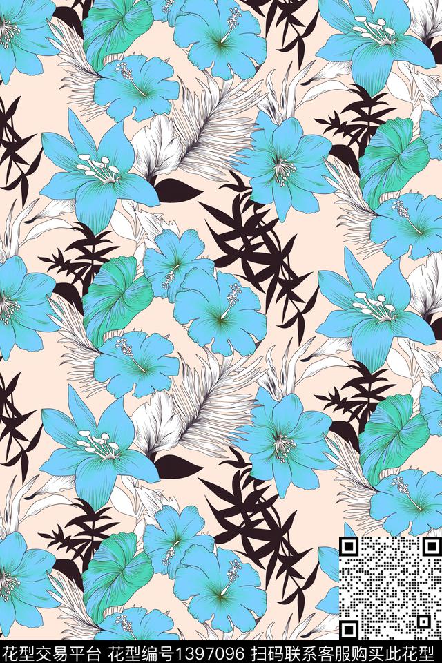绿植树叶花卉大牌风数码印花华亿平台下载（图片编号: 1397096） - 瓦栏（Walan）