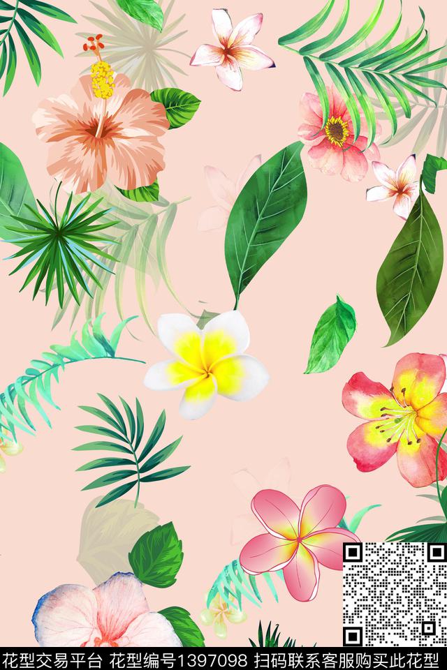 绿植树叶花卉大牌风数码印花华亿平台下载（图片编号: 1397098） - 瓦栏（Walan）