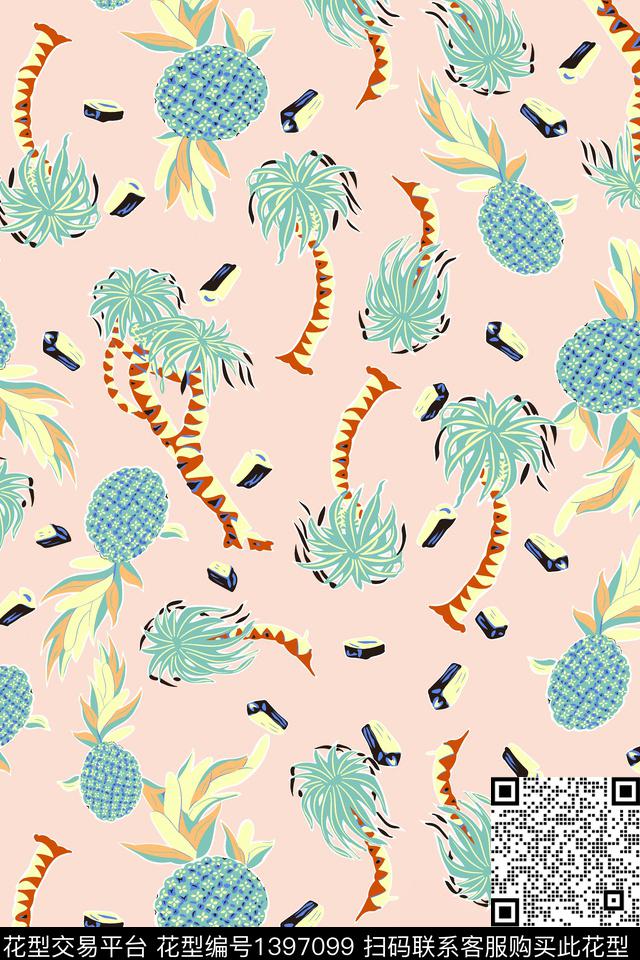 绿植树叶花卉大牌风数码印花华亿平台下载（图片编号: 1397099） - 瓦栏（Walan）