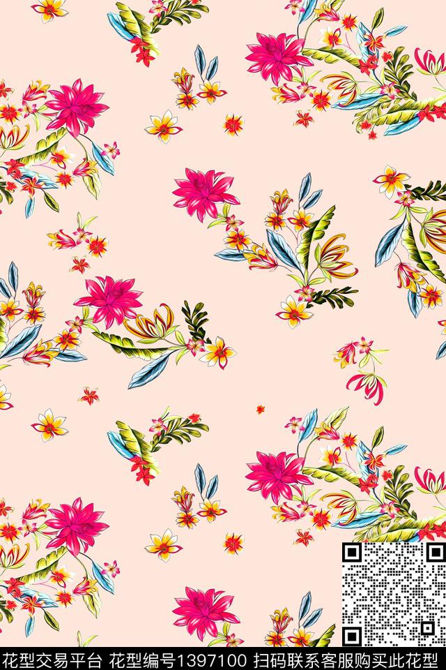 绿植树叶花卉大牌风数码印花华亿平台下载（图片编号: 1397100） - 瓦栏（Walan）